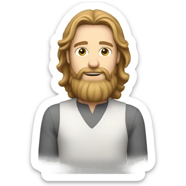 White man with shoulder length light brown hair and beard  sticker