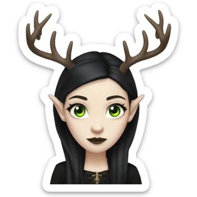 Gothic woman with pale skin, green eyes, dark dread, eyeliner, deer ears and antlers  sticker