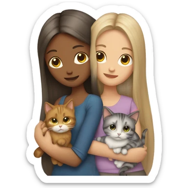 Two long hair girls and two cats in hands sticker
