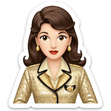 Maxene Andrews from The Andrews Sisters with long dark brown hair, cream sequin outfit sticker