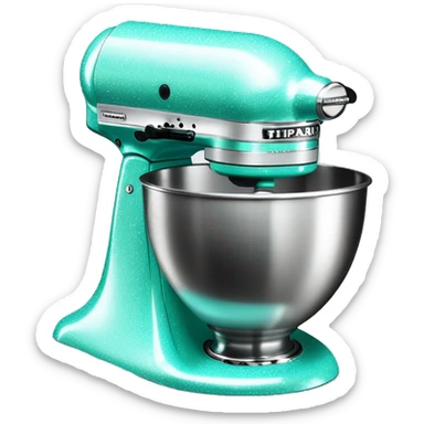Realistic silver and pastel tiffany blue kitchenaid mixer decorated with white shiny sparkly diamonds. sticker