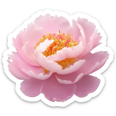 Peony "A lush pastel pink peony with layered, ruffled petals glowing softly, with sparkles and a magical golden light emanating from its center." sticker