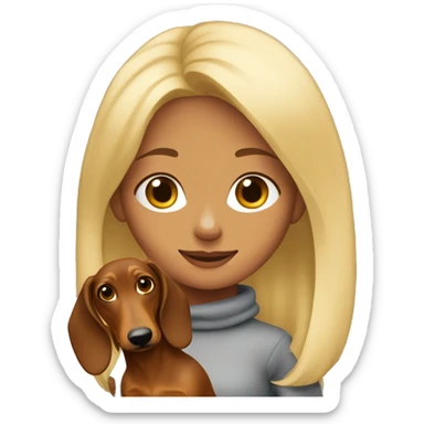 A girl with blonde hair with a brown dachshund in her arms sticker