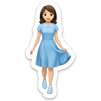 Happy Brunette woman in light blue dress, white shoes sticker