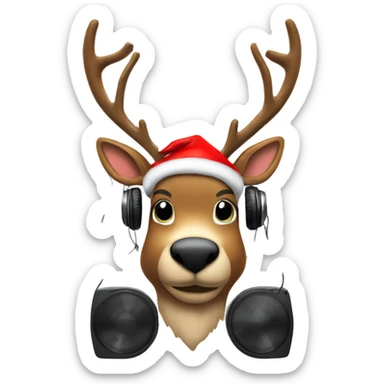 Raindeer with headphones with dj desk and Christmas lights sticker