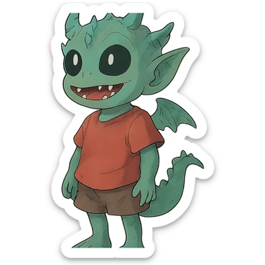 kid with features that are 20% dragon, 60% alien, and 20% demon sticker