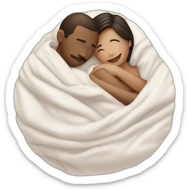 lovers hugging in comforter ball sticker