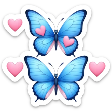 two blue butterflies and two little pink hearts sticker