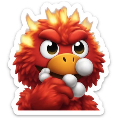 Elmo Legendary Pokémon:
Emberino
A playful Fire/Psychic-type, Emberino has a warm, red fur and a cheerful disposition. With the ability *Heartfelt Glow,* it can heal allies in battle.  sticker