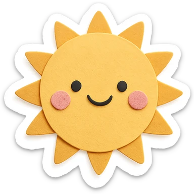 adorable pastel bright sun, smiling face, pink cheeks, no arms or legs, full body, kawaii paper craft style sticker