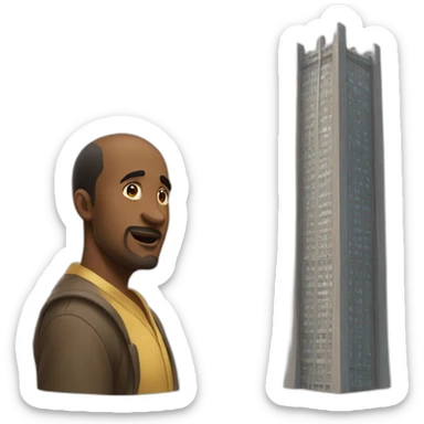 À man fluent into two big towers sticker