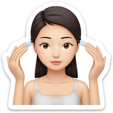 close-up of hands giving a scalp massage to an Asian woman, peaceful expression sticker