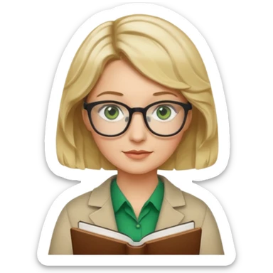 librarian teacher with short wavy blonde hair with a middle part and green eyes sticker