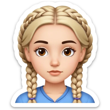 Girl with brows hair in two braids, thicker eyebrows sticker