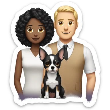 White black hair man and woman with a chihuahua  sticker