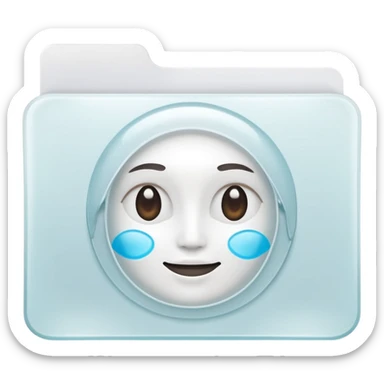 A simple icon of a transparent white plastic folder, minimal and clean, with rounded corners, subtle translucency, soft shading, and a small self-care, skincare, routine documents symbol on the front sticker