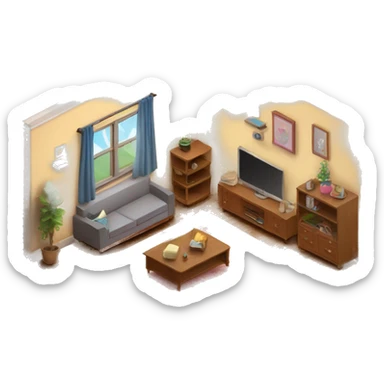 Cute apartment living room interior isometric sticker