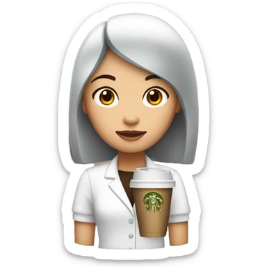 Starbucks asian girl barista with cup in hand sticker