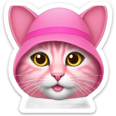 Photo of a pink cat with a hat sticker