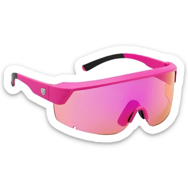 sporty pink shield visor sunglasses with robust thick frame, athletic design, substantial build, one-piece lens, sporty style sticker
