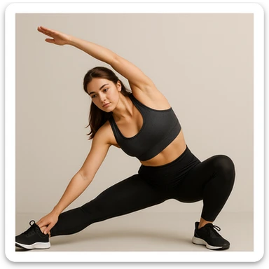 workout girl with brown hair, stretching, fitness clothes, simple background sticker