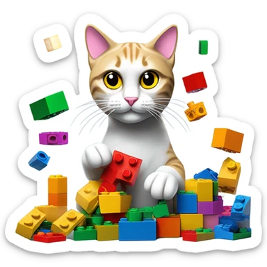cat doing legos sticker