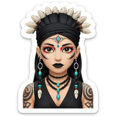 white shaman woman black clothes black accesories face tattoos sticker