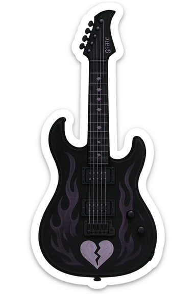 emo-style guitar, black and purple, moody sticker