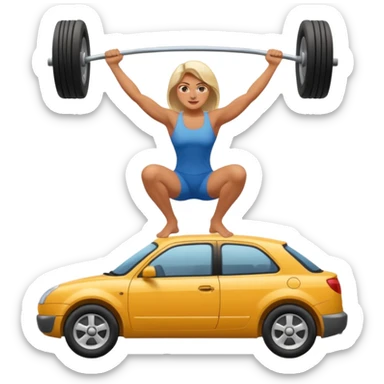 Barefoot woman lifting up a car sticker