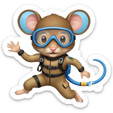mouse wearing scuba gear dive into the sea sticker