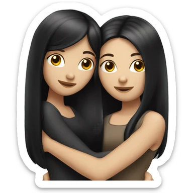 Two white girls with long black hair hugging. sticker