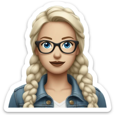 Hyper Realistic pale beautiful tattooed woman with glasses and blue eyes wearing denim jacket sticker