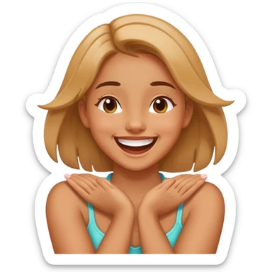 Girl with her arms and hands crossing her neck laughing  sticker