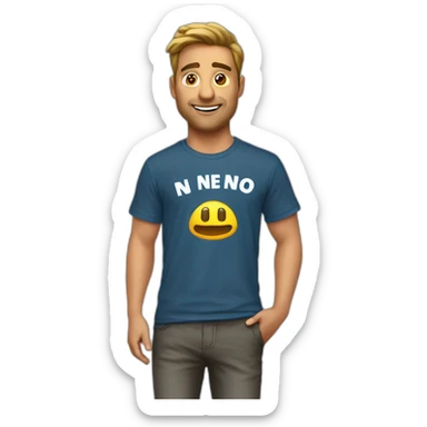 t-shirt with text "N.E.N.N.O" sticker