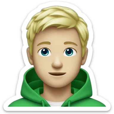 White blond boy with a green hoody and blue eyes sticker