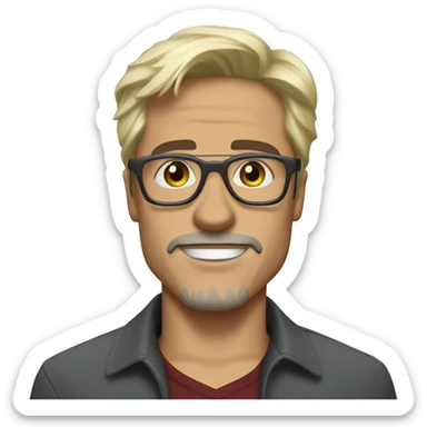 Man Looking like Tony Stark but with thon glasses and blond hair and a bit greyed sticker
