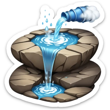 water pouring onto rocks with steam sticker