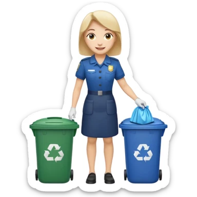 full body housekeeper open trash can and put the trash sticker