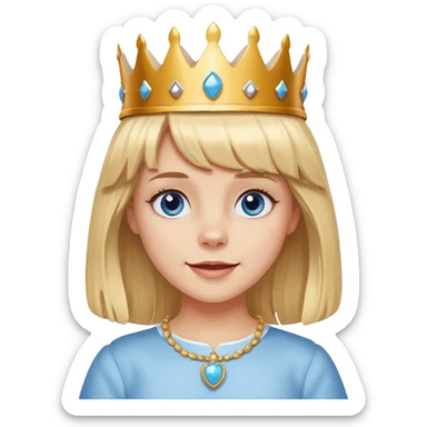 simple Blonde girl with bangs and blue eyes, and a simple crown. giving cockerspaniel energy sticker