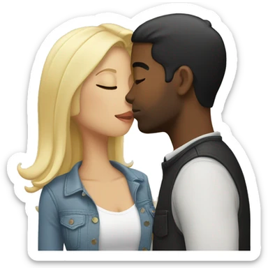 blonde and black hair couple kissing with eyes closed sticker