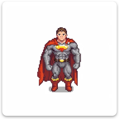 round superhuman icon with super strength, muscular hero with cape sticker