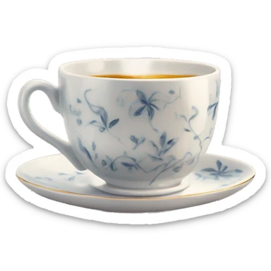 A porcelain teacup with delicate steam rising, placed on a cozy saucer. sticker