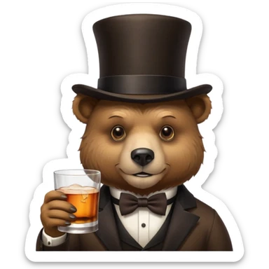 bear head in a top hat with a whiskey sticker