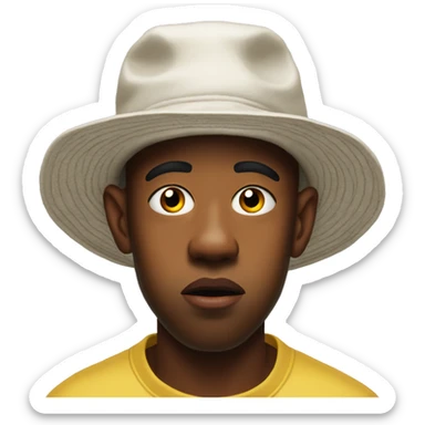 Tyler the creator wearing a bucket hat, looking perplexed sticker