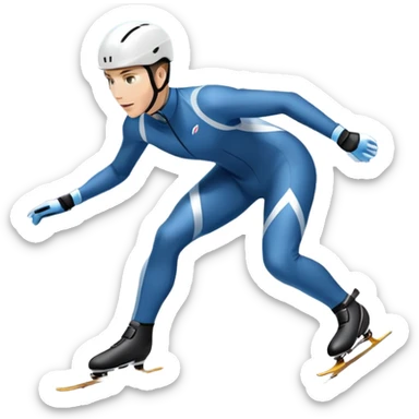 An icon showing a professional speed skater leaning into a turn on a polished ice track, dressed in a sleek suit and helmet. The scene includes a grand arena, snow-covered mountains in the distance, and a crisp blue sky. Transparent background highlights speed and precision. sticker