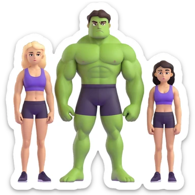 muscular green man and woman standing side by side, both with serious expressions, man in purple tank top, woman in black sports bra, dramatic lighting, hulk couple sticker