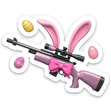 easter theme sniper rifle like with bunny ears and eggs and pink and a tie bow sticker