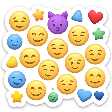 Create a cluster of 3 different 3D Apple style emojis inspired by the provided image. The emojis should not touch each other on the sides, with spaces between them, arranged freely and randomly scattered, without a background. sticker