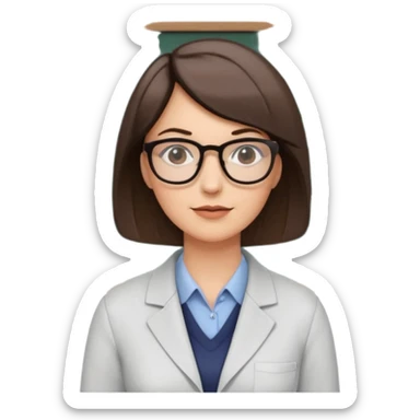 40 year old female with a bob, work as a professor, in the middle of a workshop, in front of a white board with figures and diagrams sticker