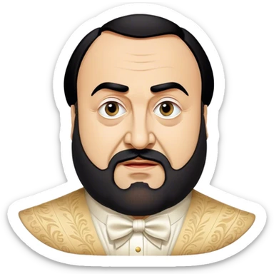 Cinematic Realistic Luciano Pavarotti Portrait Emoji, depicted as a charismatic operatic tenor with expressive eyes and commanding stage presence, rendered with rich elegant textures and warm theatrical lighting that captures his timeless vocal brilliance. sticker